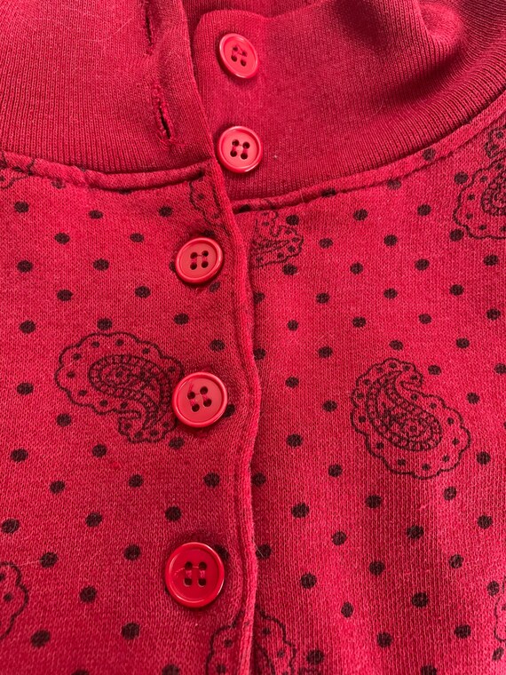 Vintage 80s 90s red paisley button up sweatshirt - image 8