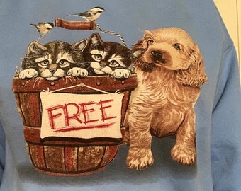 Vintage 80s/90s puppy dog free kittens  and bird Hanes sweatshirt