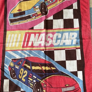 Vintage 90s NASCAR race car checkered flag cotton beach towel by Jay Franco