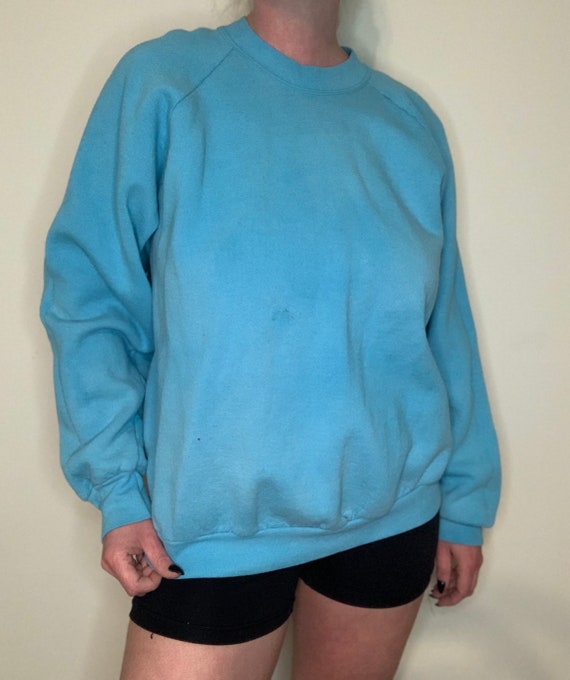 Vintage 80s 90s blank baby blue crewneck pullover… - image 5