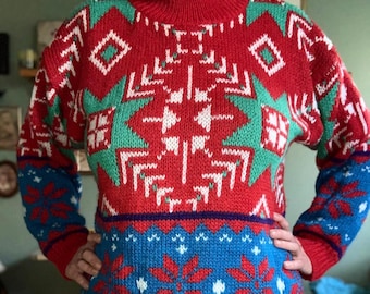 Vintage southwest inspired snowflake winter ski sweater by One Step Up