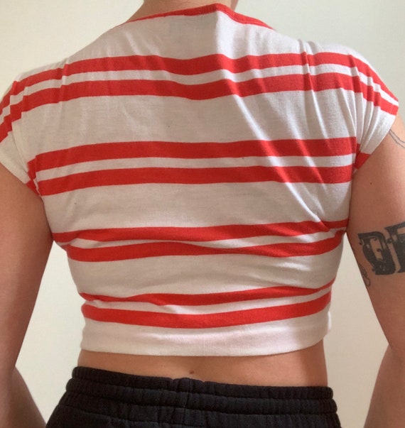 Vintage red and white m striped crop top by Hang … - image 2