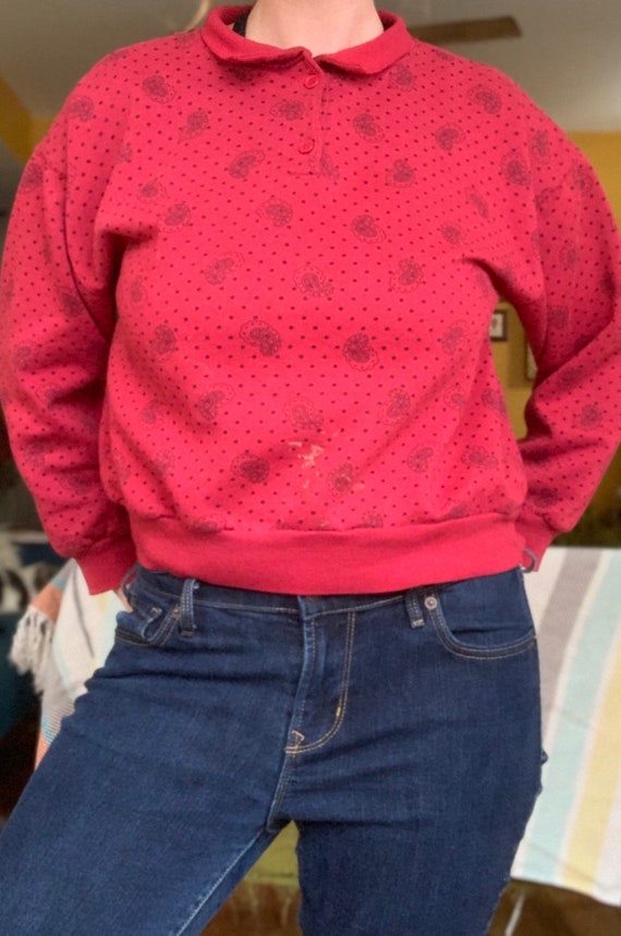 Vintage 80s 90s red paisley button up sweatshirt - image 7