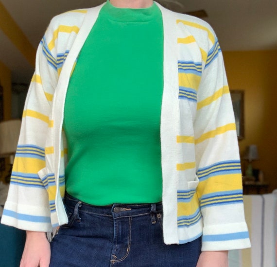 Vintage 70s striped cardigan pocket sweater by Jc… - image 2