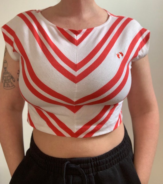 Vintage red and white m striped crop top by Hang … - image 5