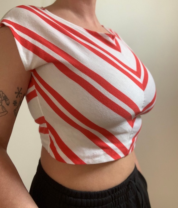 Vintage red and white m striped crop top by Hang … - image 3