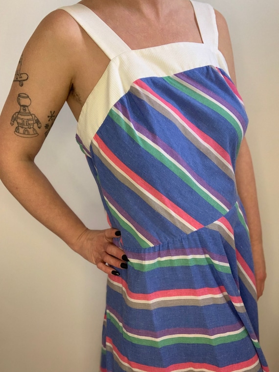 Vintage 70s 80s long striped preppy summer dress - image 2