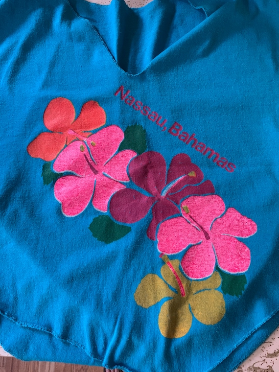 Vintage 80s tropical hibiscus flower Bahamas blue… - image 2