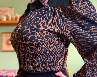 Vintage 80s 90s leopard animal print blouse with shoulder pads  By Jordan