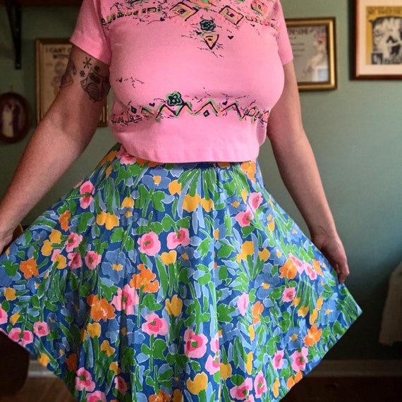 Vintage 60s bright neon floral skirt - image 1