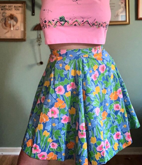 Vintage 60s bright neon floral skirt - image 2