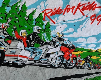 Vintage 90s colorful ride for kids charity motorcycle graphic tee