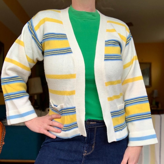Vintage 70s striped cardigan pocket sweater by Jc… - image 1
