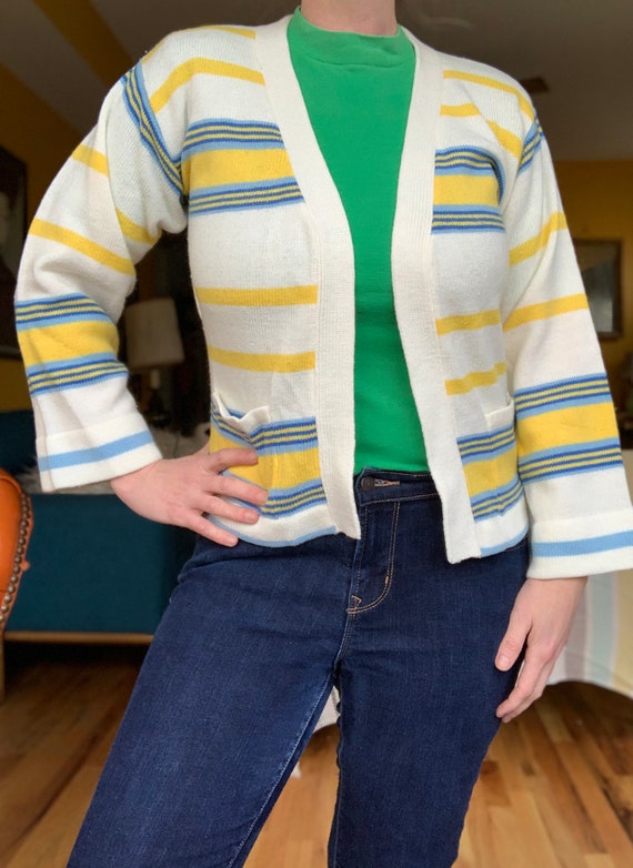 Vintage 70s striped cardigan pocket sweater by Jc… - image 6