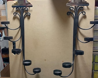 Vintage cast iron spiral candle holder wall sconces set