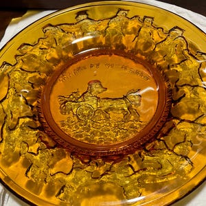 Vintage Indiana Tiara Amber Glass Plate: This Little Piggy Nursery Rhyme