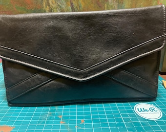 Vintage black leather clutch purse Boxca Denmark