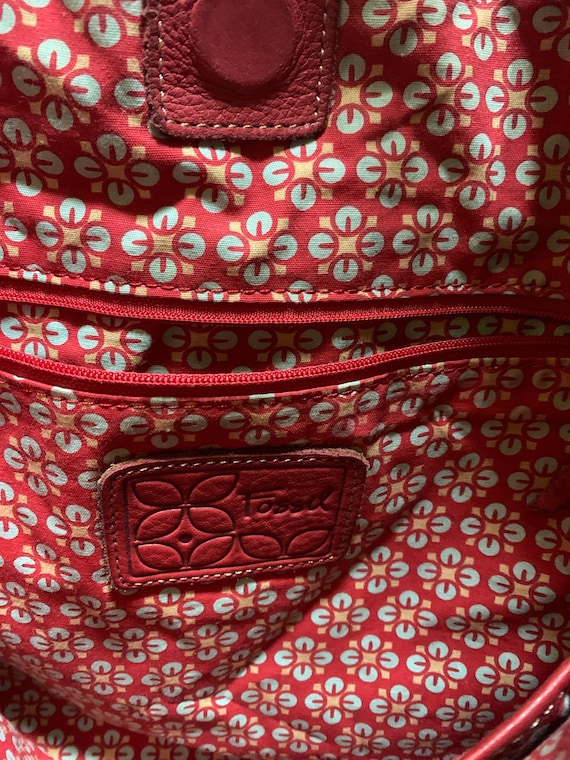Fossil canvas and leather red floral shoulder bag - image 2