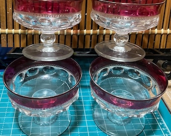 Vintage Ruby Flash King’s Crown thumbprint pattern sherbet dishes SET OF 4