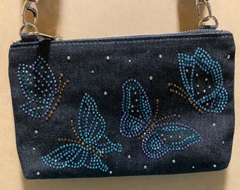 Brighton denim crossbody with blingy butterflies