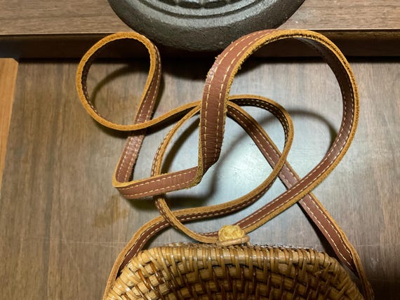 Wicker hexagonal crossbody small purse with leath… - image 5