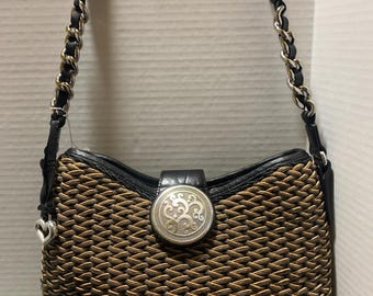 Vintage Brighton woven leather shoulder bag with silver medallion