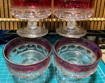 Vintage King’s Crown Ruby Flash Thumbprint Pattern Stemmed Dessert Dishes (SET OF 4)