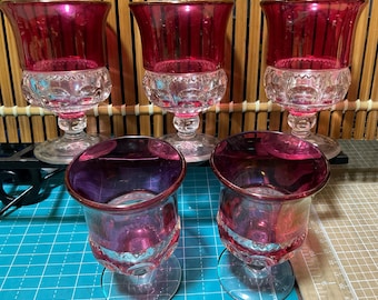Vintage King’s Crown Ruby Flash thumbprint pattern Cordial glasses. (SET OF 5)