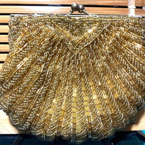 Le Regal Gold Beaded Evening Purse with chain handle