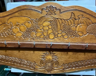 Vintage wood carved key holder plaque