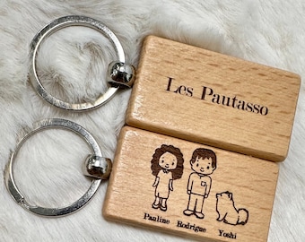 Personalized Family Member Keychain Gift - Custom Wooden Keychain