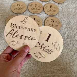 Lot carte étapes Cartes personnalisées en bois bébé dinosaure, carte évolution bébé,  - Cadeau de naissance avec prénom personnalisé