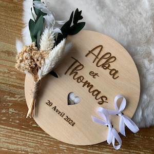 Portafedi, cuscino portafedi personalizzato, legno e fiori secchi. Cerimonia nuziale, portafedi per marito e moglie, sposa boho