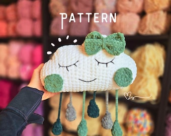 Sleepy Rain Cloud Crochet Pattern, amigurumi PDF home decor
