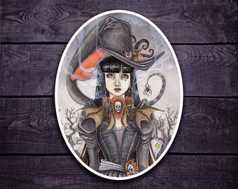 Bat Tea - Vinyl Sticker - Surreal Gothic Witch with Bat Friends