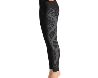 Urnes Knotwork Dragons Yoga Leggings Ulfberht Dragons Norse Celtic Viking Nordic