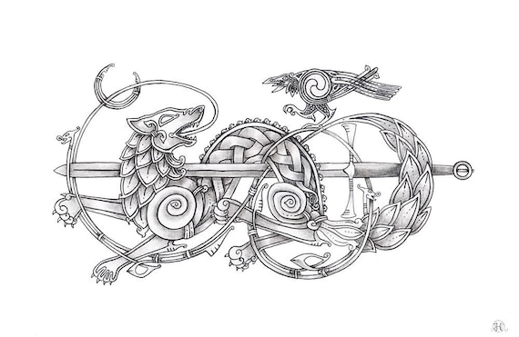 Wolf and Raven Art Print Choose Your Size Celtic Knotwork ...