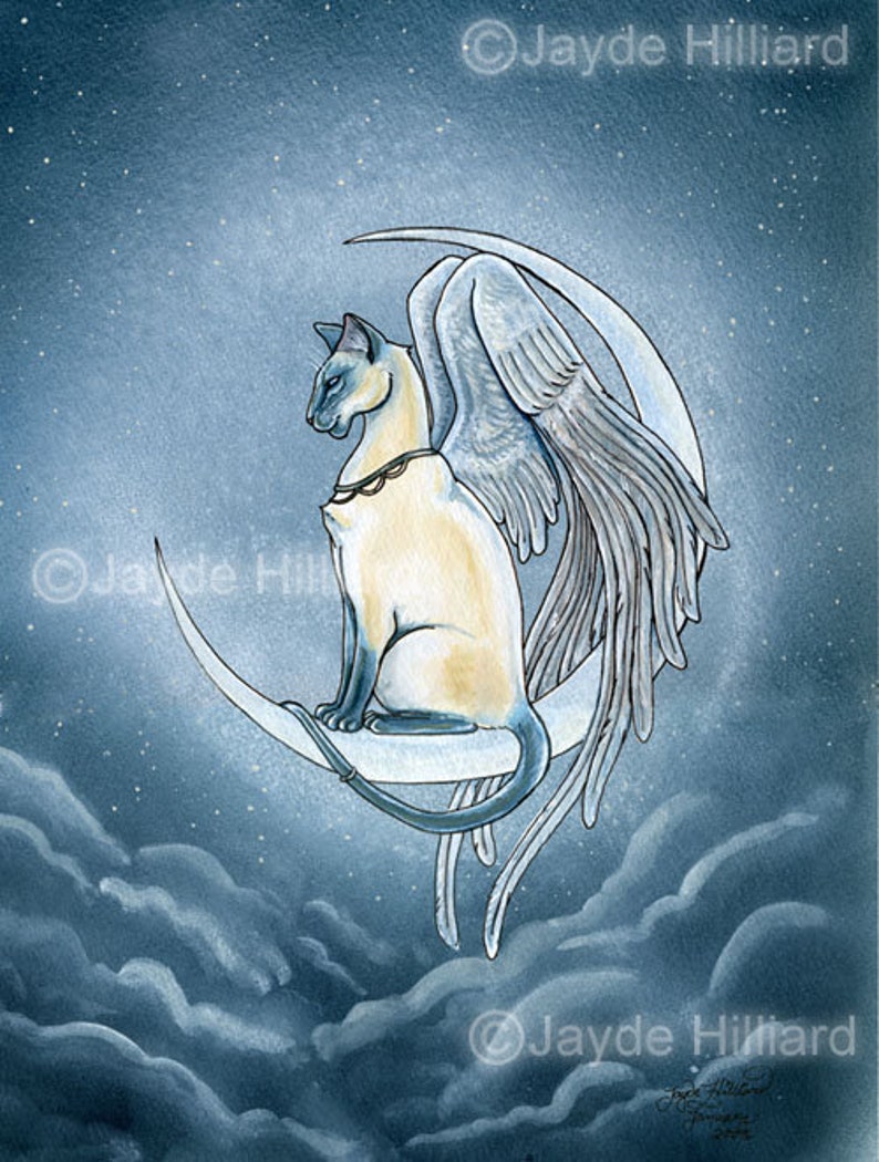 Twilight Siamese Cat with Wings Art Print image 1