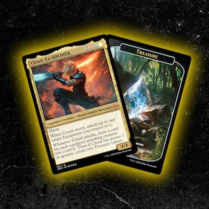 Nuvem, Ex-SOLDIER + Token do Tesouro - Carta Proxy Personalizada de Magic: The Gathering - Alta Qualidade, Durável e Acessível!