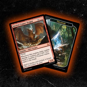 Dragão de Cobre Antigo + Ficha de Tesouro - Carta Proxy Personalizada de Magic: The Gathering - Alta Qualidade, Durável e Acessível!