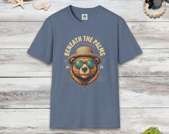 Beneath the Palms With Papa Bear Beachy Tee, Father&#39;s Day Gift, Cute Summer Tops, Gift for Men, Unisex Soft Style T-Shirt