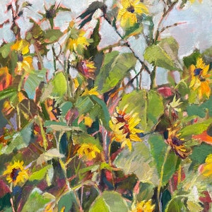 Original Impressionist Plein Air Oil Painting, Field of Flowers Painting, Sunflower Painting,  Impressionism Art, Colorful Wall Art