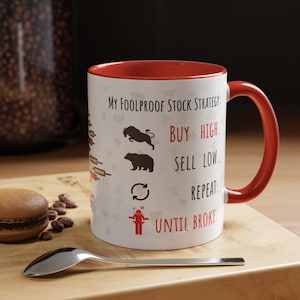 Stock Market Strategy Accent Coffee Mug, Buy High Sell Low, Finance Gift, Trader Gift, Funny Investor Mug, 11oz 15oz Mug