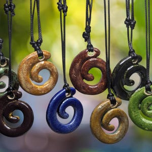 Handmade Ceramic Spiral Swirl Pendant Y2K Style Boho Hippie Whimsical Choker Adjustable Black Corded Necklace Clay Charms Jewelry