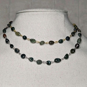 India / Moss Agate Beaded Choker Necklace | Handmade Bohemian Jewelry | Adjustable Crystal Necklace | Spiritual & Earthy Design