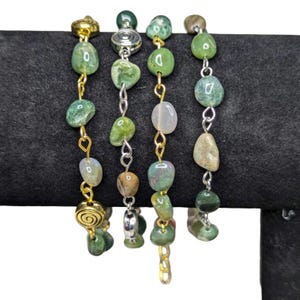 Moss / India Agate Beaded Bracelet with Spiral Charms | Handmade Bohemian Jewelry | Adjustable Crystal Bracelet | Spiritual & Earthy Design