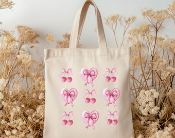 Torba typu tote Coquette Pink Bow Cherry Heart, prezent dla niej