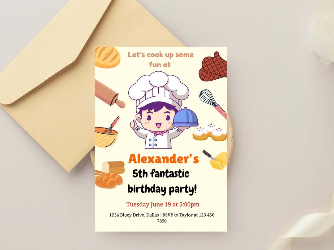 Editable Kids Baking Birthday Invitation – Cooking Party Invite ...
