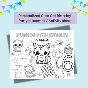 Kitty Cat Birthday Party Activity Sheet | Cat Party Favor | Pet Birthday Pawty | Cat Food Theme Party | Kitten Coloring Placemat DIGITAL