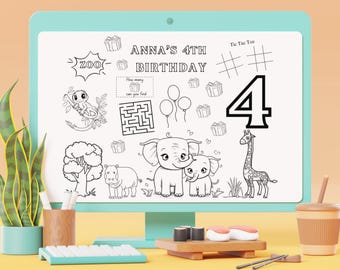 Safari Birthday Activity Sheet | Personalized Zoo Animals Placemat (Digital Download)